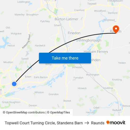 Topwell Court Turning Circle, Standens Barn to Raunds map