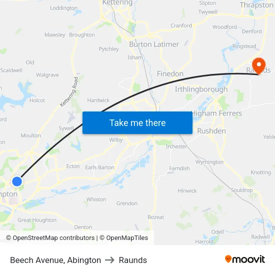 Beech Avenue, Abington to Raunds map