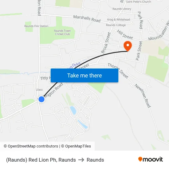 (Raunds) Red Lion Ph, Raunds to Raunds map