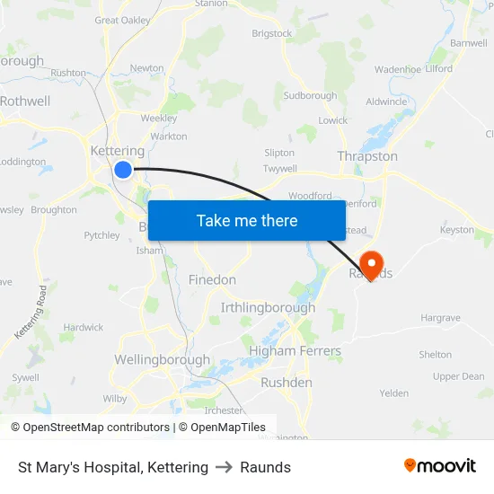 St Mary's Hospital, Kettering to Raunds map