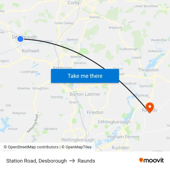 Station Road, Desborough to Raunds map