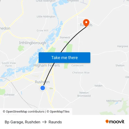 Bp Garage, Rushden to Raunds map