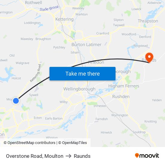 Overstone Road, Moulton to Raunds map