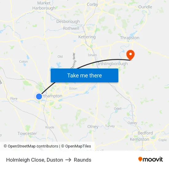 Holmleigh Close, Duston to Raunds map