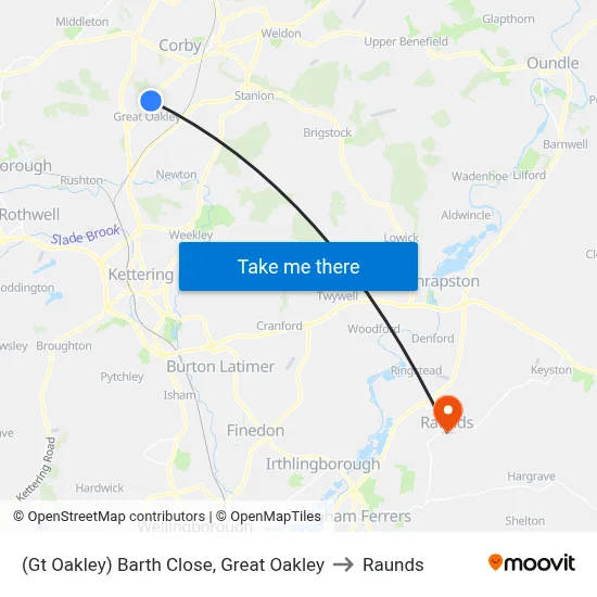 (Gt Oakley) Barth Close, Great Oakley to Raunds map