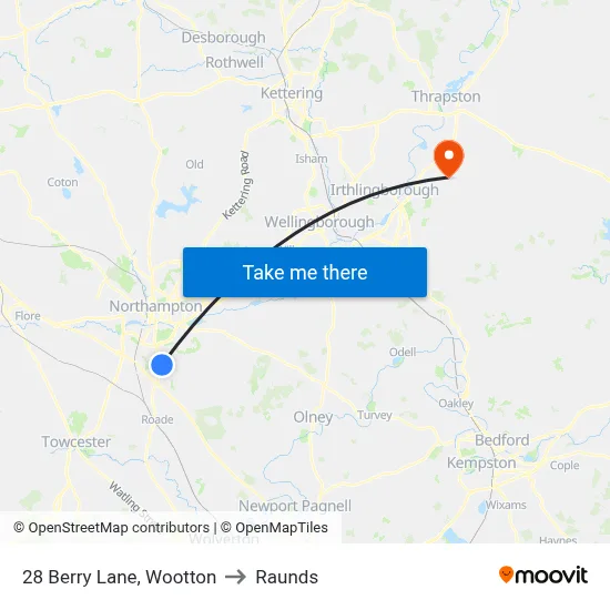 28 Berry Lane, Wootton to Raunds map