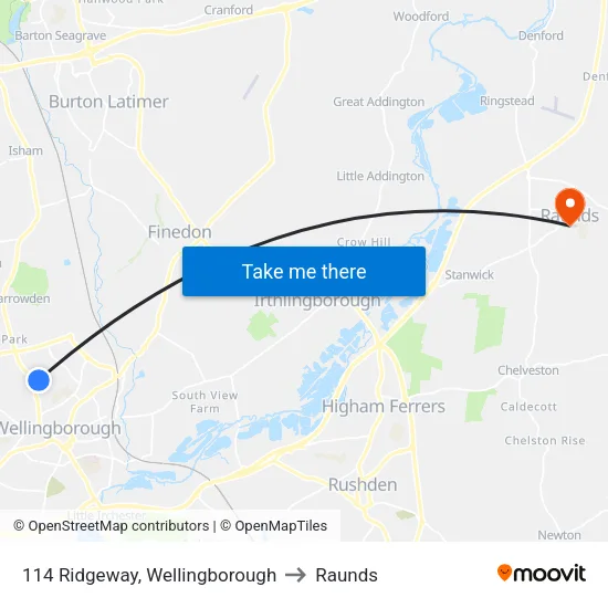 114 Ridgeway, Wellingborough to Raunds map