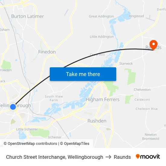 Church Street Interchange, Wellingborough to Raunds map