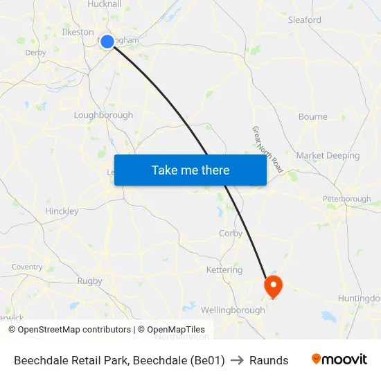 Beechdale Retail Park, Beechdale (Be01) to Raunds map