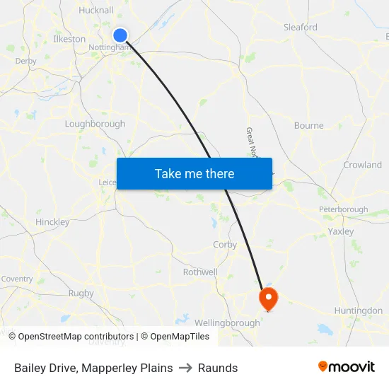 Bailey Drive, Mapperley Plains to Raunds map
