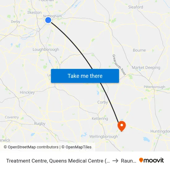Treatment Centre, Queens Medical Centre (Qm20) to Raunds map