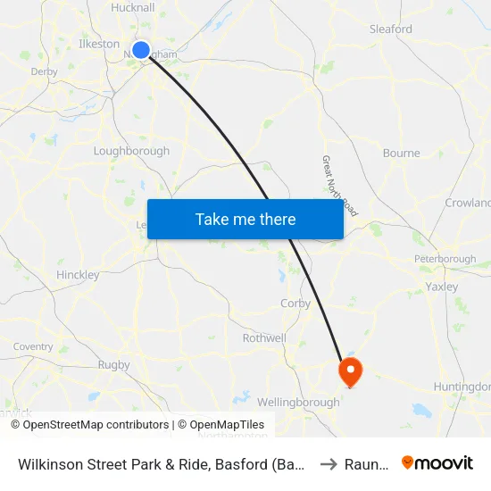 Wilkinson Street Park & Ride, Basford (Ba84) to Raunds map