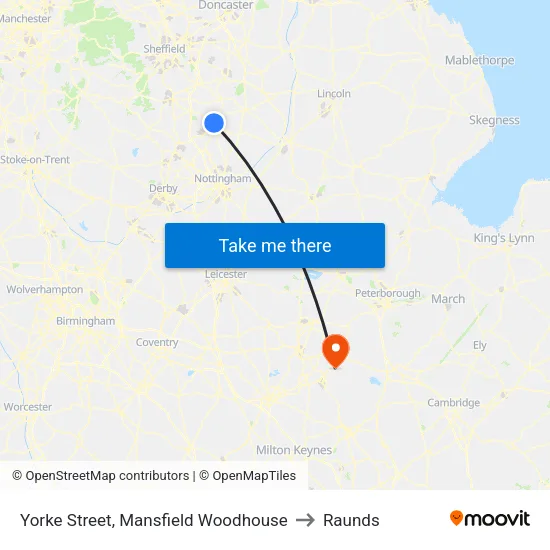 Yorke Street, Mansfield Woodhouse to Raunds map