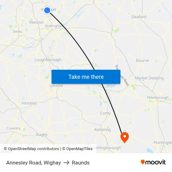 Annesley Road, Wighay to Raunds map