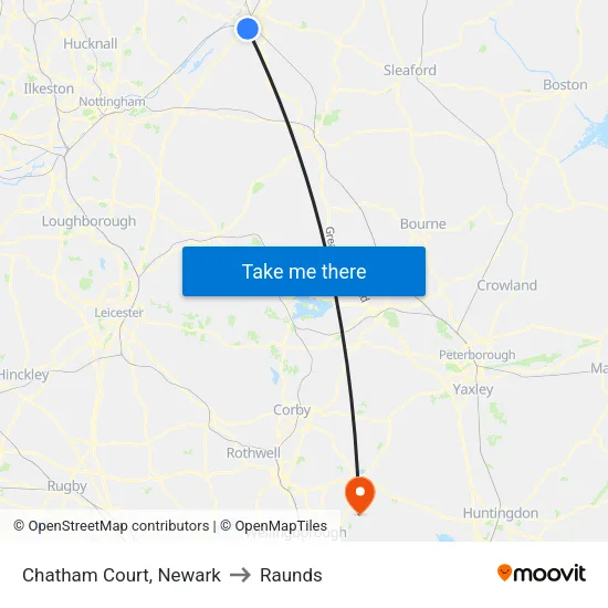 Chatham Court, Newark to Raunds map