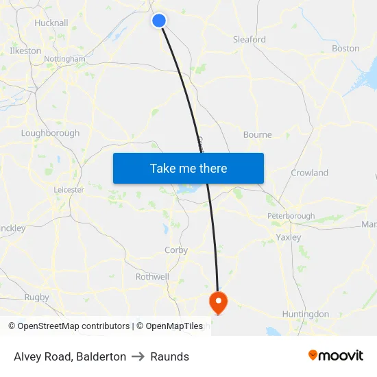 Alvey Road, Balderton to Raunds map
