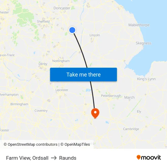 Farm View, Ordsall to Raunds map