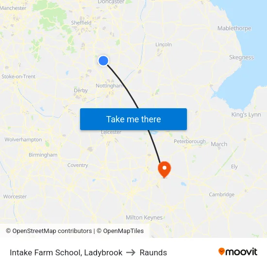 Intake Farm School, Ladybrook to Raunds map
