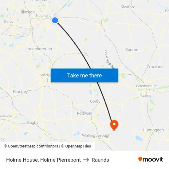 Holme House, Holme Pierrepont to Raunds map