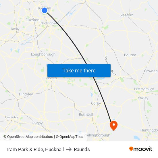 Tram Park & Ride, Hucknall to Raunds map