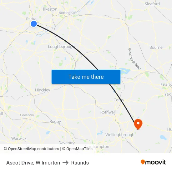 Ascot Drive, Wilmorton to Raunds map