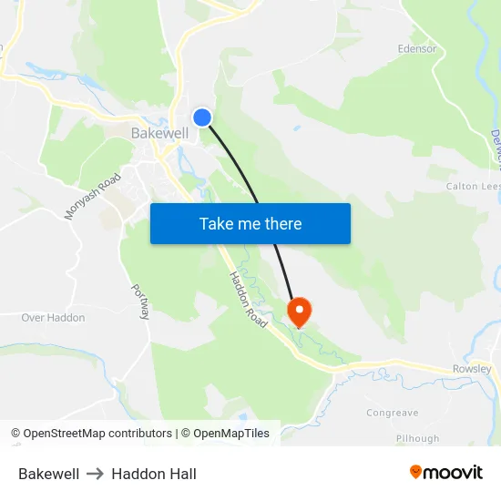 Bakewell to Haddon Hall map