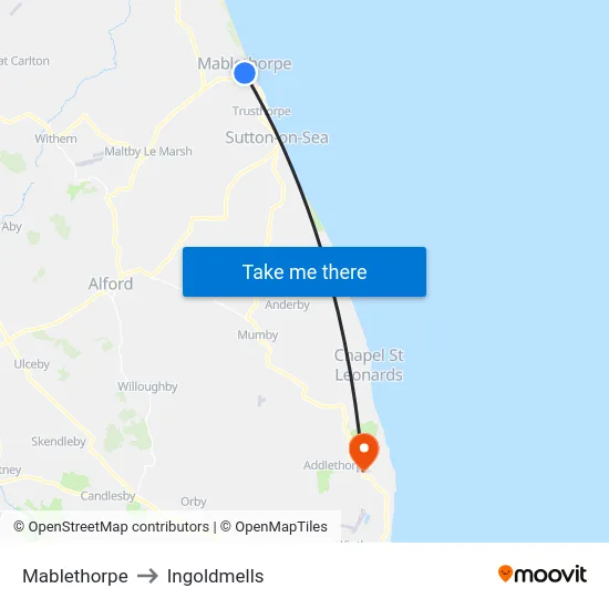 Mablethorpe to Ingoldmells map