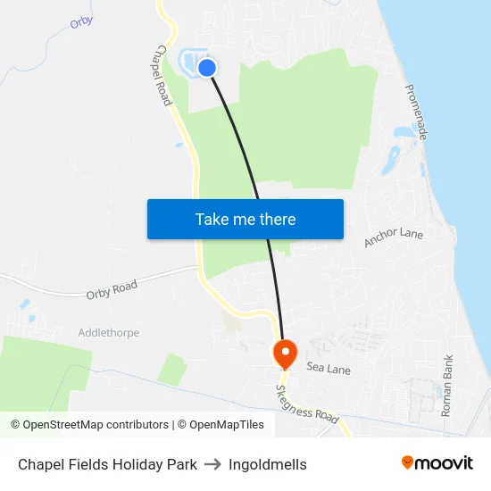 Chapel Fields Holiday Park to Ingoldmells map
