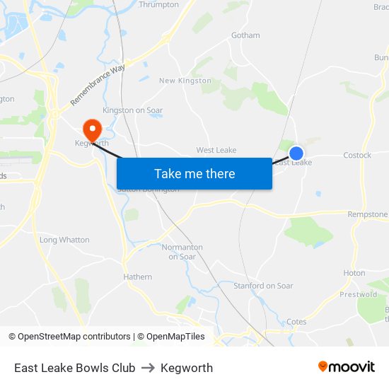 East Leake Bowls Club to Kegworth map