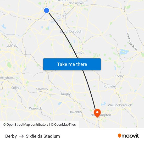 Derby to Sixfields Stadium map