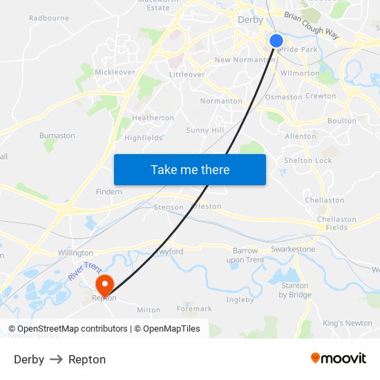 Derby to Repton map