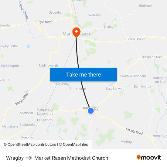 Wragby to Market Rasen Methodist Church map