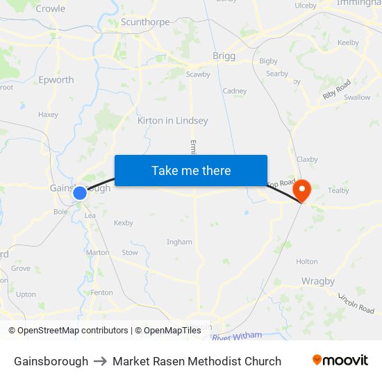 Gainsborough to Market Rasen Methodist Church map