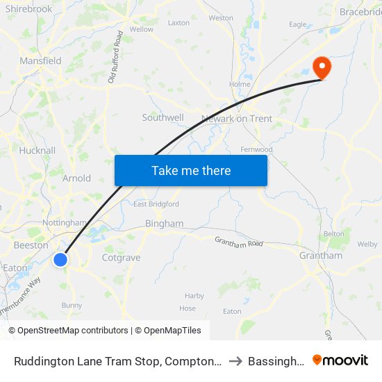 Ruddington Lane Tram Stop, Compton Acres to Bassingham map