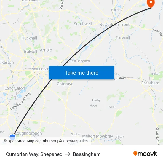 Cumbrian Way, Shepshed to Bassingham map