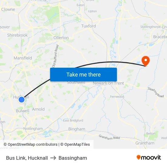 Bus Link, Hucknall to Bassingham map