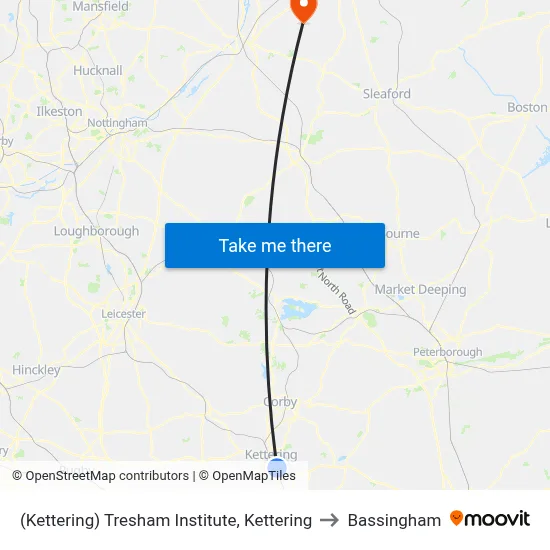 (Kettering) Tresham Institute, Kettering to Bassingham map