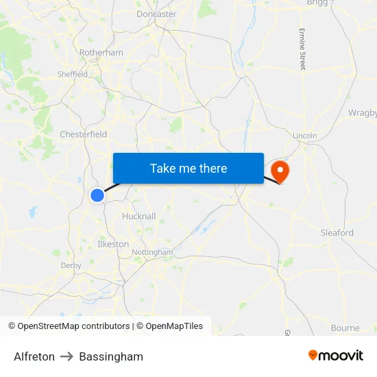 Alfreton to Bassingham map