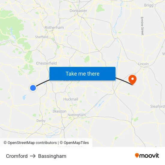 Cromford to Bassingham map
