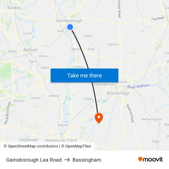 Gainsborough Lea Road to Bassingham map