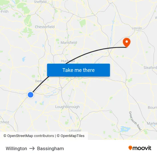 Willington to Bassingham map