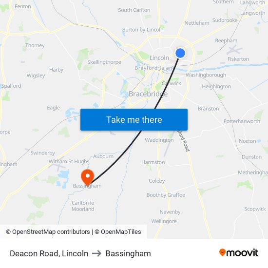 Deacon Road, Lincoln to Bassingham map
