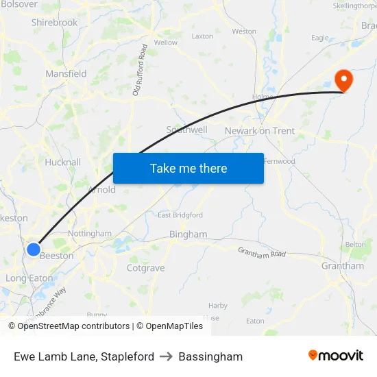 Ewe Lamb Lane, Stapleford to Bassingham map