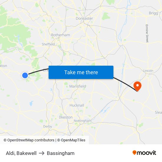 Aldi, Bakewell to Bassingham map