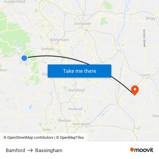 Bamford to Bassingham map