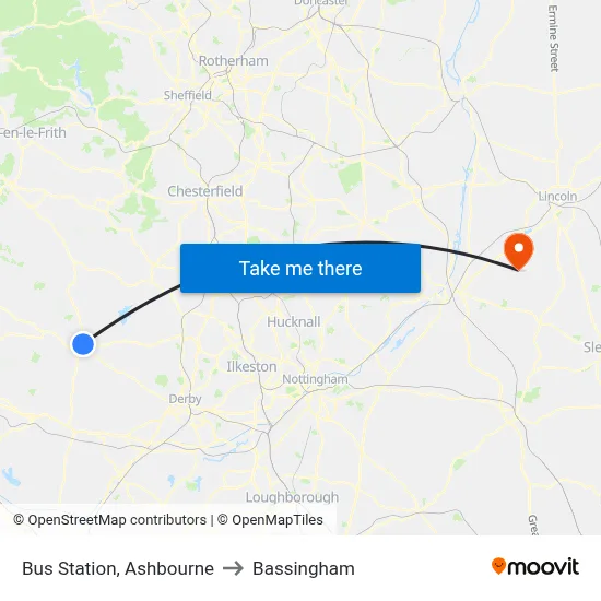 Bus Station, Ashbourne to Bassingham map