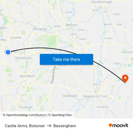 Castle Arms, Bolsover to Bassingham map