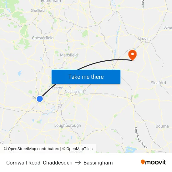 Cornwall Road, Chaddesden to Bassingham map