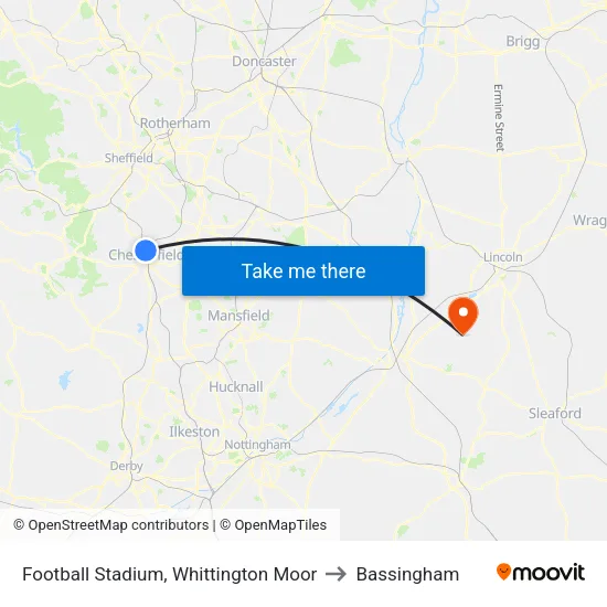 Football Stadium, Whittington Moor to Bassingham map