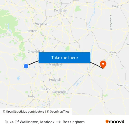 Duke Of Wellington, Matlock to Bassingham map